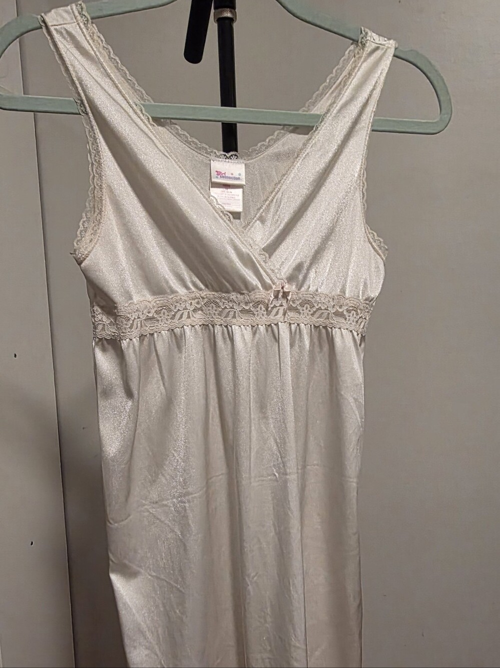 Vintage Ivory Shimmer Lace Slip Dress-Size Girls 14